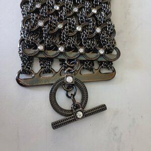 Crocheted Chain Bracelet Gunmetal Finish and Rhinestones with Toggle Clasp